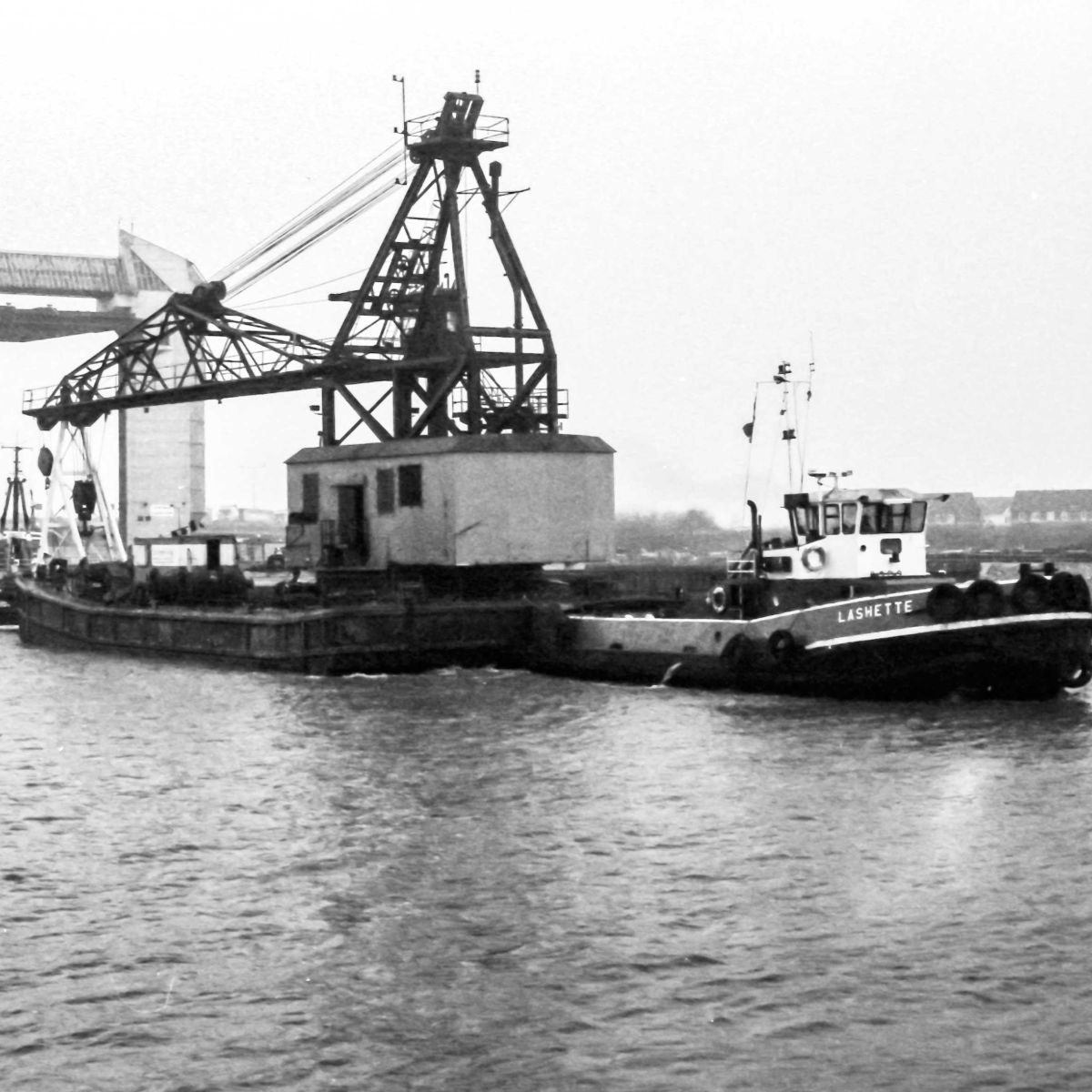 Hull Tug Lashette Escorting A Floating Crane Into The River Humber Sammys Point To The Right Before The Deep Was Constructed