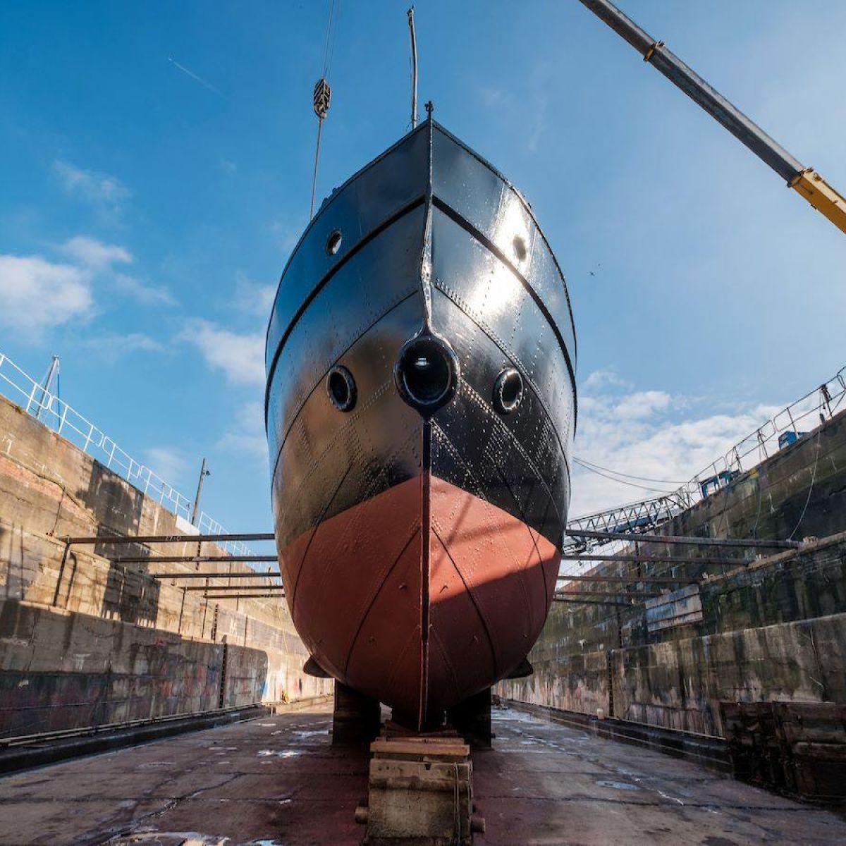 Spurn Lightship in dry dock after painting