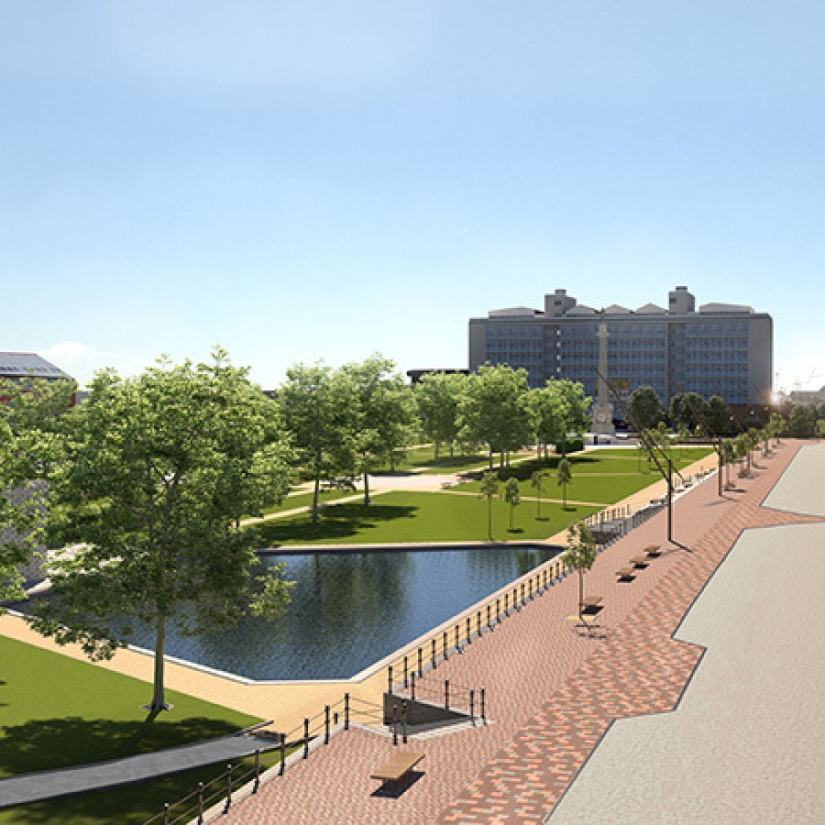 An artists' impression of a new-look Queens Gardens, providing a vital link between Hull Maritime Museum and North End Shipyard