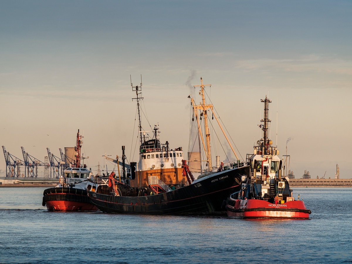 Arctic Corsair is towed down the humber