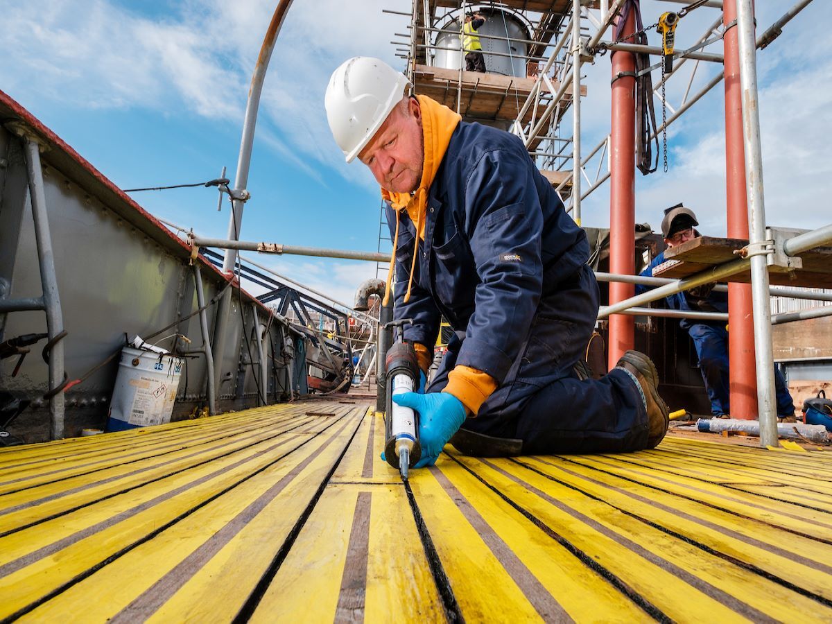 Caulking on desk of the Spurn Lightship