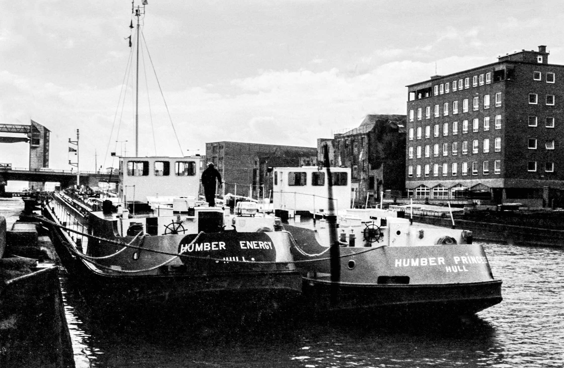 Humber Energy and Humber Princes Rix fuel barges moored on the River Hull